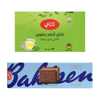 Tanay Organic Green Tea 50 Teabags + Bahlsen Choco Leibniz Milk 125g