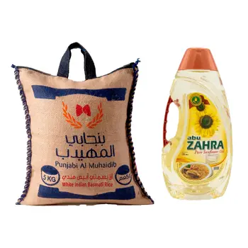 بنجابي المهيدب أرز بسمتي هندي 5كيلو + ابو زهرة زيت زهرة دوار الشمس 1.5لتر