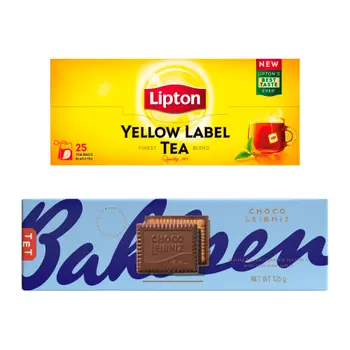 Lipton Yellow Label Tea 25 Teabags + Bahlsen Choco Leibniz Milk 125g