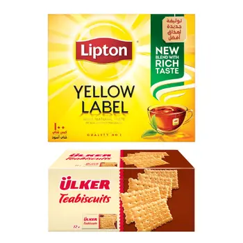 Lipton Yellowlabel Black Tea 100Pieces + Ulker Tea Biscuit 12Pcs x 147 g