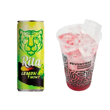 Rita Lemon Mint Slim Sparkling Can 240ml + Ice Cup with Strawberry flavor 470 ML