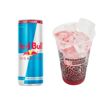 Red Bull Sugar Free Energy Drink 250 ml + Ice Cup with Strawberry flavor 470 ML