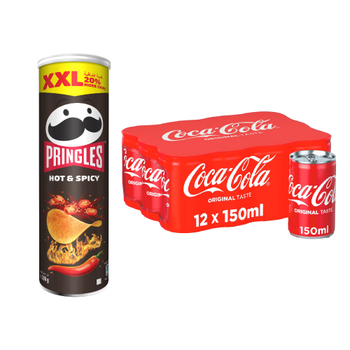 Coca-Cola Original Soft Drinkpack 12 × 150Ml + Pringles Hot & Spicy 200 g