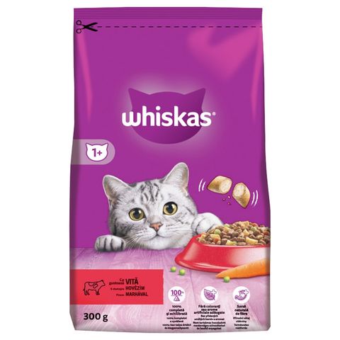 Whiskas 1+ Suché krmivo pro dospělé kočky s hovězím masem 300 g