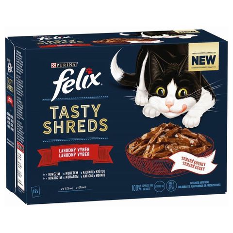 Felix Krmivo pro kočky Tasty shreds kapsička hovězí+drůbež | 12 x 85 g