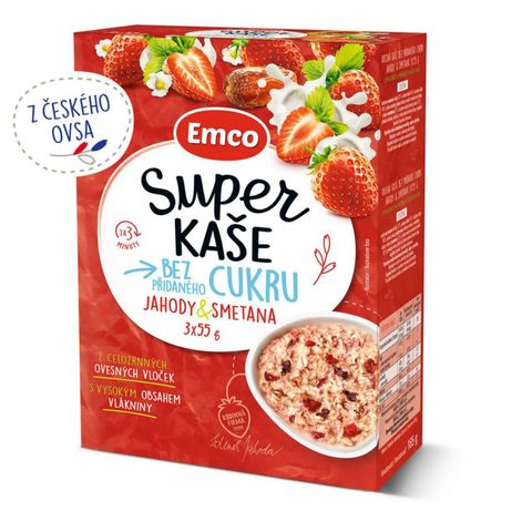 Emco Super kaše bez přidaného cukru jahoda se smetanou | 3 x 55 g