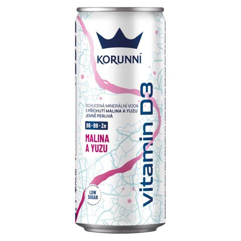 Korunní minerální voda malina+yuzu s vit. D3 jemně perlivá | x 330 ml