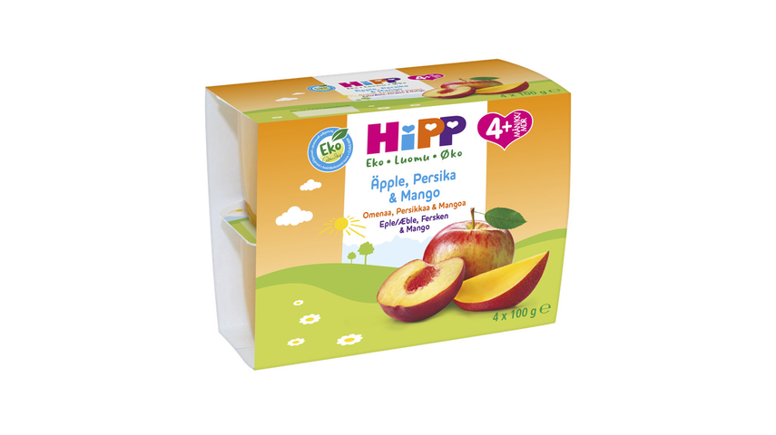 Hipp Fruit Break Eple/Fersken/Mango 4mnd | 4 x 100g