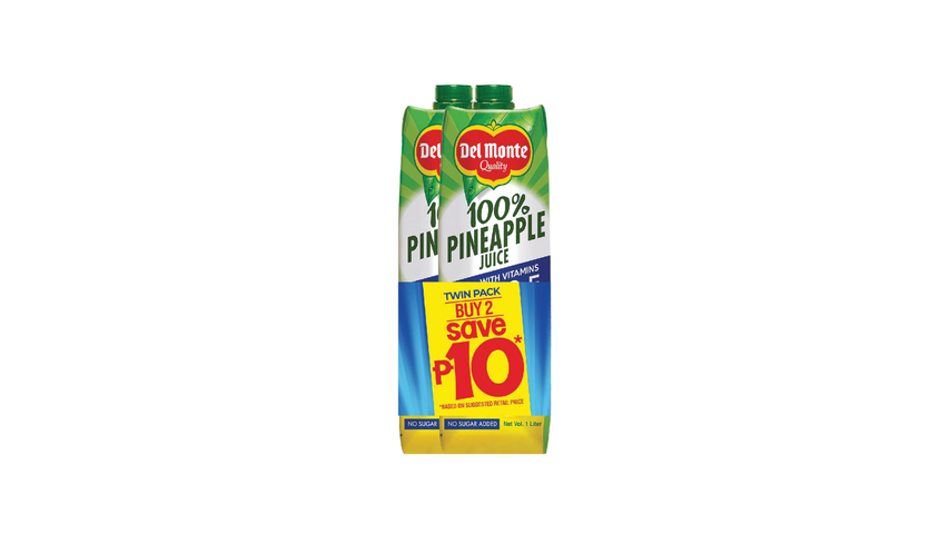 Del Monte 100% Pineapple Juice Drink with Vitamins A-C-E Tetra Twin Pack 1L