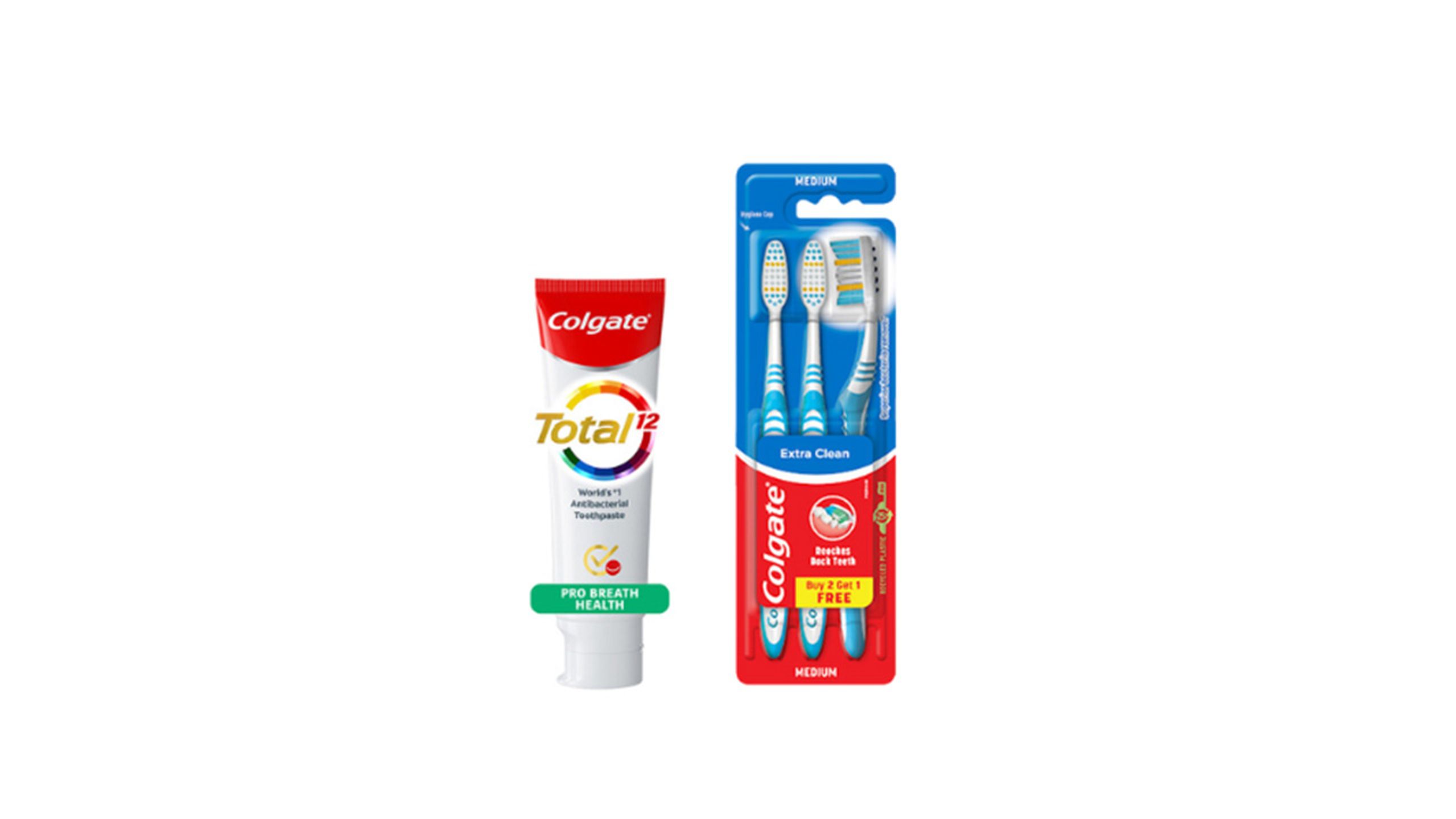 Colgate Total Pro Breath Health 65g and Colgate Extra Clean Medium ...