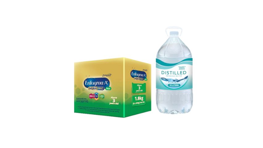 Nature's Spring Distilled Drinking Water 10L and Enfagrow A+ Four NuraPro 1.8kg Powdered Milk Drink for Kids 3+ Years Old