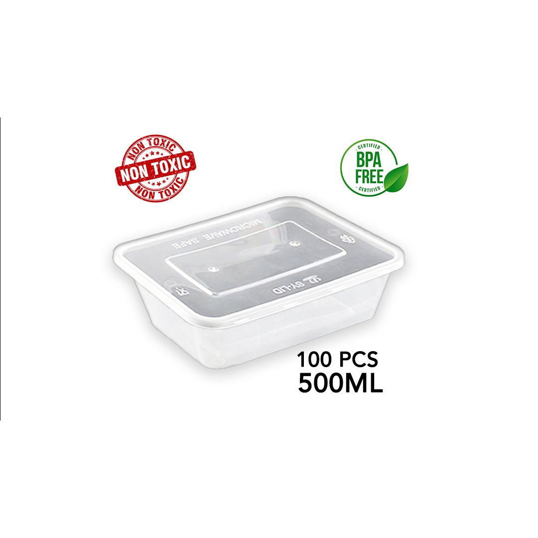 Disposable Plastic Container with lid 650ml (100pcs)