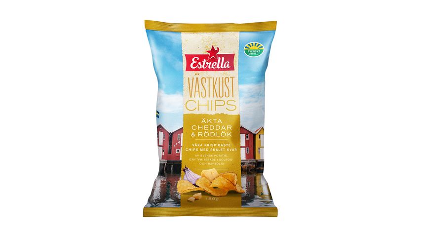 Estrella Västkustchips Äkta Cheddar & Rödlök 180g