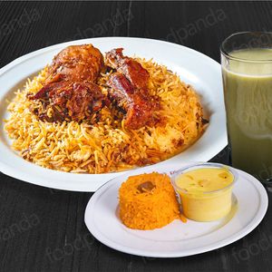 Basmati Kacchi Half and Borhani (with choice of jorda or firni)
