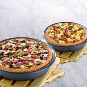 (Buy 1 Get 1) Medium The Works Pan Pizza FREE: Personal BBQ Chicken Pan Pizza