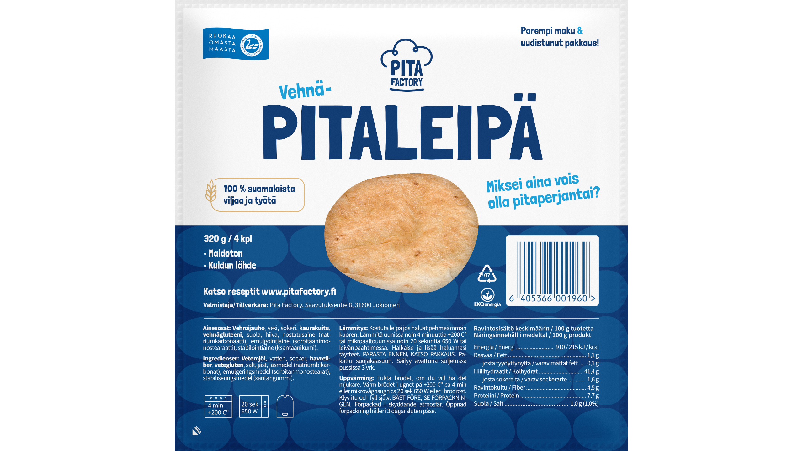 - Pita Factory Pitaleipä 320g /4kpl kotiinkuljetettuna Foodora Market  Tampere