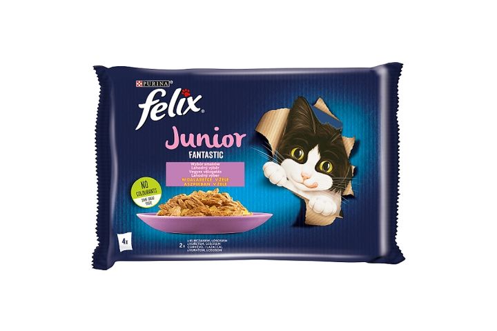 Felix Fantastic Junior Csirkével/Lazaccal aszpikban nedves macskaeledel 4 x 85 g (340 g)