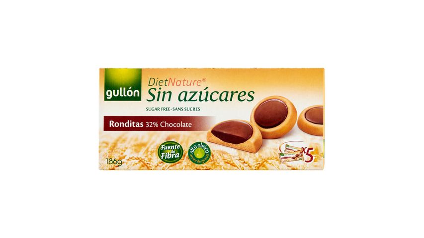 Gullón DietNature Ronditas étcsokoládés cukormentes keksz édesítőszerrel 5 x 37,2 g (186 g)