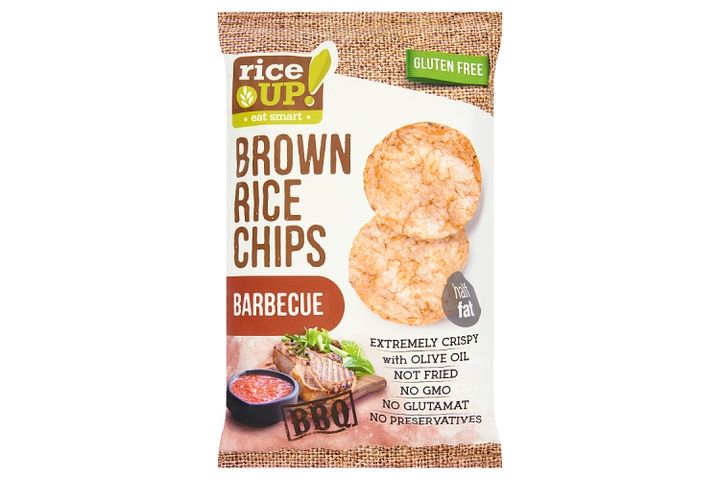 RiceUp! Eat Smart teljes kiőrlésű barna rizs chips barbecue ízesítéssel 60 g