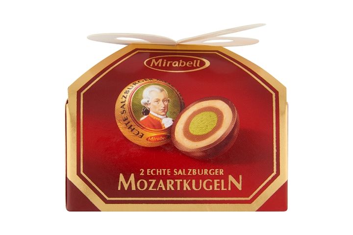 Mirabell Mozartkugeln étcsokoládé világos- és sötét mogyoróskrém és marcipán töltelékkel 2 db 34 g