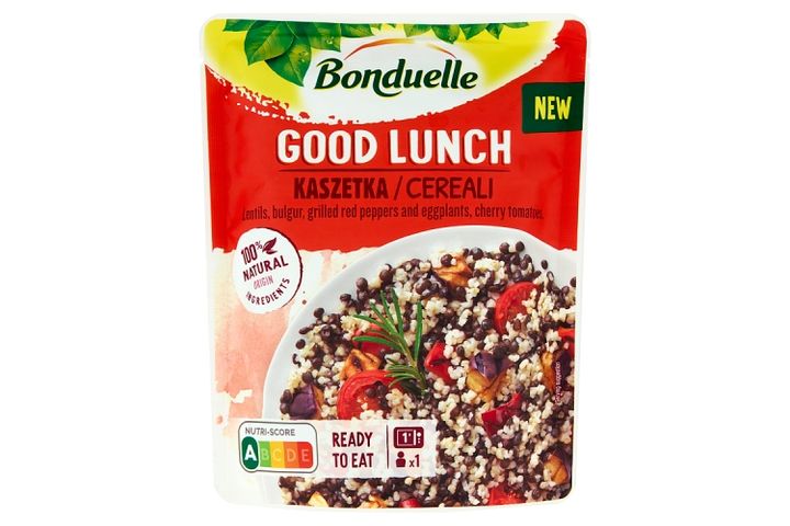 Bonduelle Good Lunch fekete beluga lencse, bulgur, zöldségek és koktélparadicsom keveréke 250 g