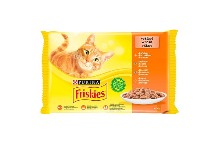 Friskies szószban csirkével/kacsával/lazaccal/pulykával macskaeledel 4 x 85 g (340 g)