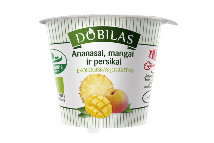 Organic Dobilas pineapple mango peach yogurt 3,8% fat 125 g