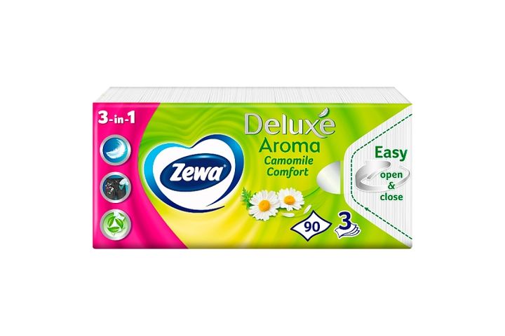 Zewa Deluxe Aroma Camomile Comfort illatosított papír zsebkendő 3 rétegű 90 db