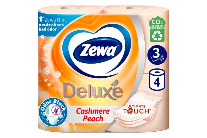 Zewa Deluxe Cashmere Peach Toilet Paper 3 Ply 4 Rolls