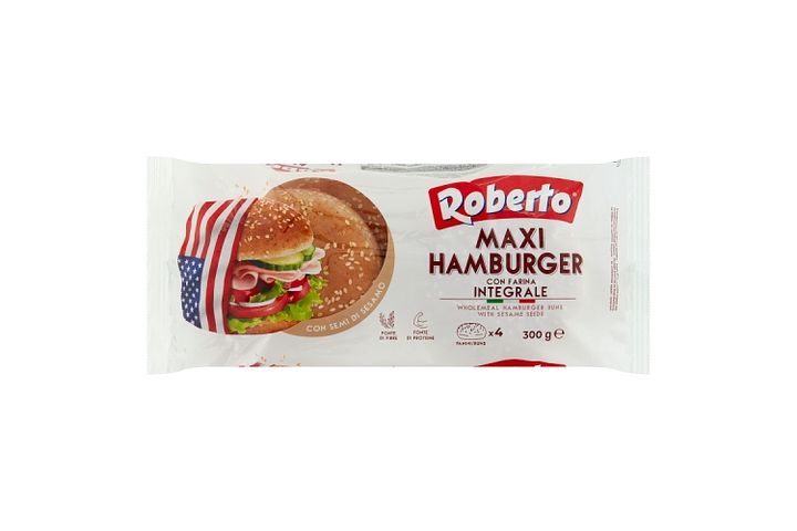 Roberto Maxi Hamburger Wholemeal Bread with Sunflower Oil and Sesame Seeds 4 pcs 300 g