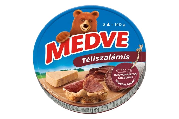 Medve téliszalámis kenhető, félzsíros ömlesztett sajt 8 x 17,5 g (140 g)