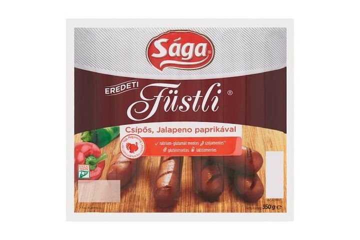 Sága Füstli főtt, füst ízesítésű és csípős, csirkehúsból készült termék Jalapeno paprikával 350 g