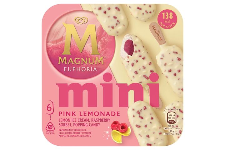 Magnum Mini Pink Lemonade citromos jégkrém a közepén málna szorbéval 6 x 55 ml (330 ml)