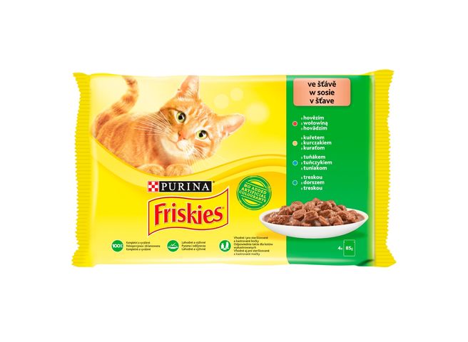 Friskies szószban marhával/csirkével/tonhallal/tőkehallal macskaeledel 4 x 85 g (340 g)