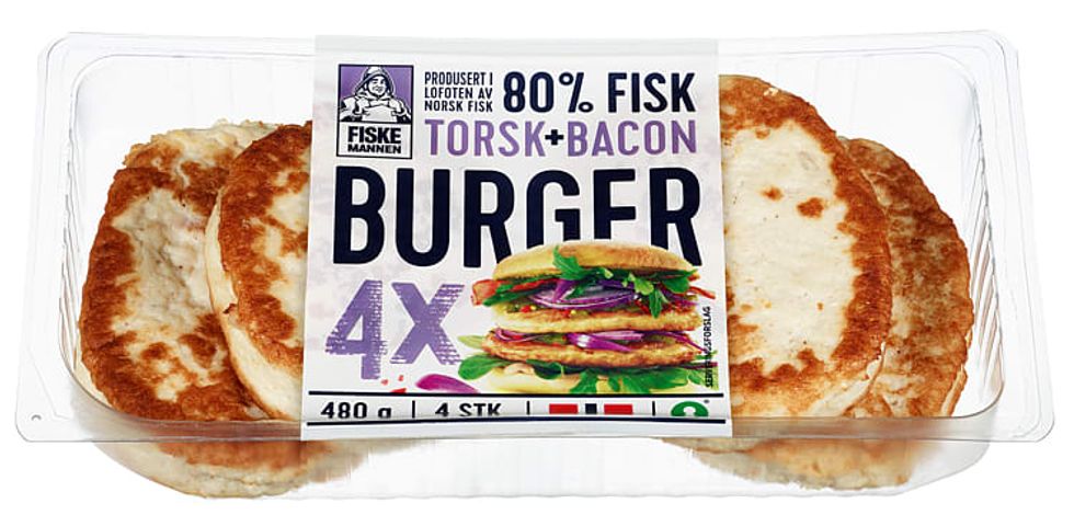 Fiskemannen Fiskeburger 80% Torsk & Bacon | 480g