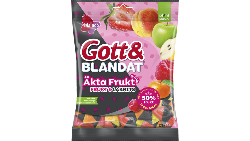 Malaco Gott & Blandat Äkta Frukt & Lakrits 220g