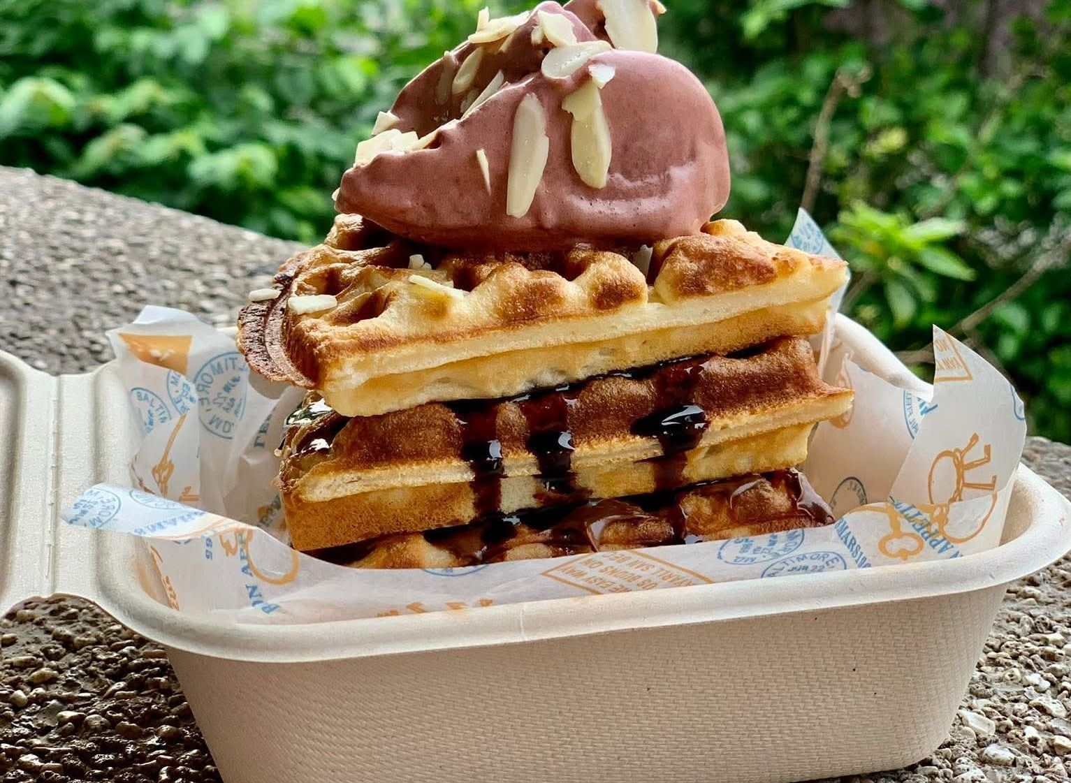 Jv's waffle food kiosk vendor logo