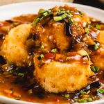 Breaded Tofu with Minced Mushroom Sauce