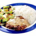 Meaty Burger Steak Blue Plate