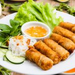 Fried Rice Paper Rolls with Lettuce Wrap Pork Vermicelli