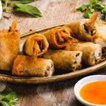 Shrimp Fried Egg Rolls with Sweet Chili Sauce