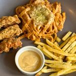 Crunchy Chicken Fillet With Pasta ‘N Crispy Fries