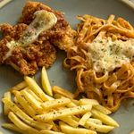 Chicken Parmigiano With Pasta ‘N Crispy Fries