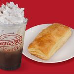 Medium Iced Black And White Mocha + Cheese Puff