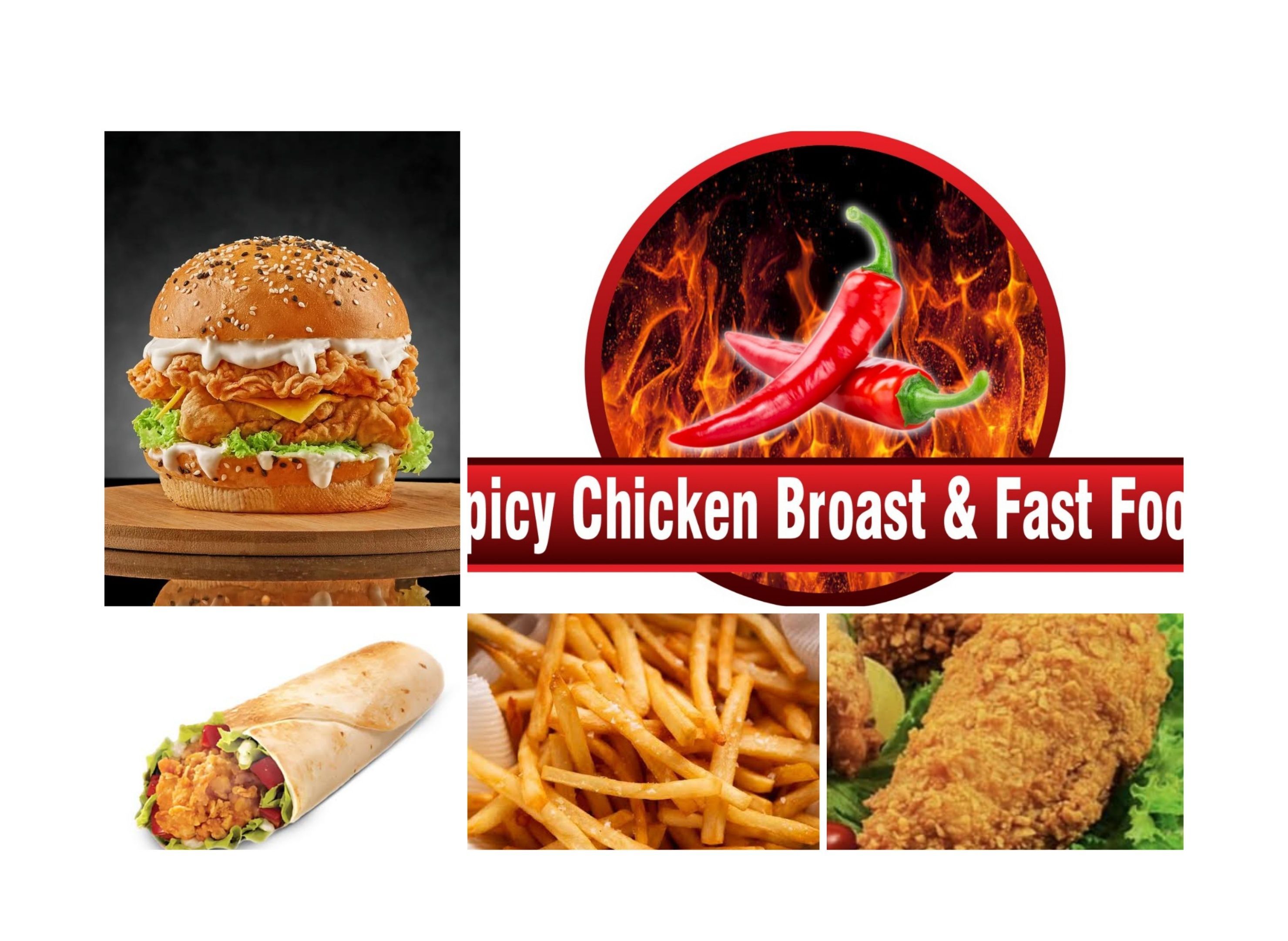 Spicy chicken broast and fast food vendor logo
