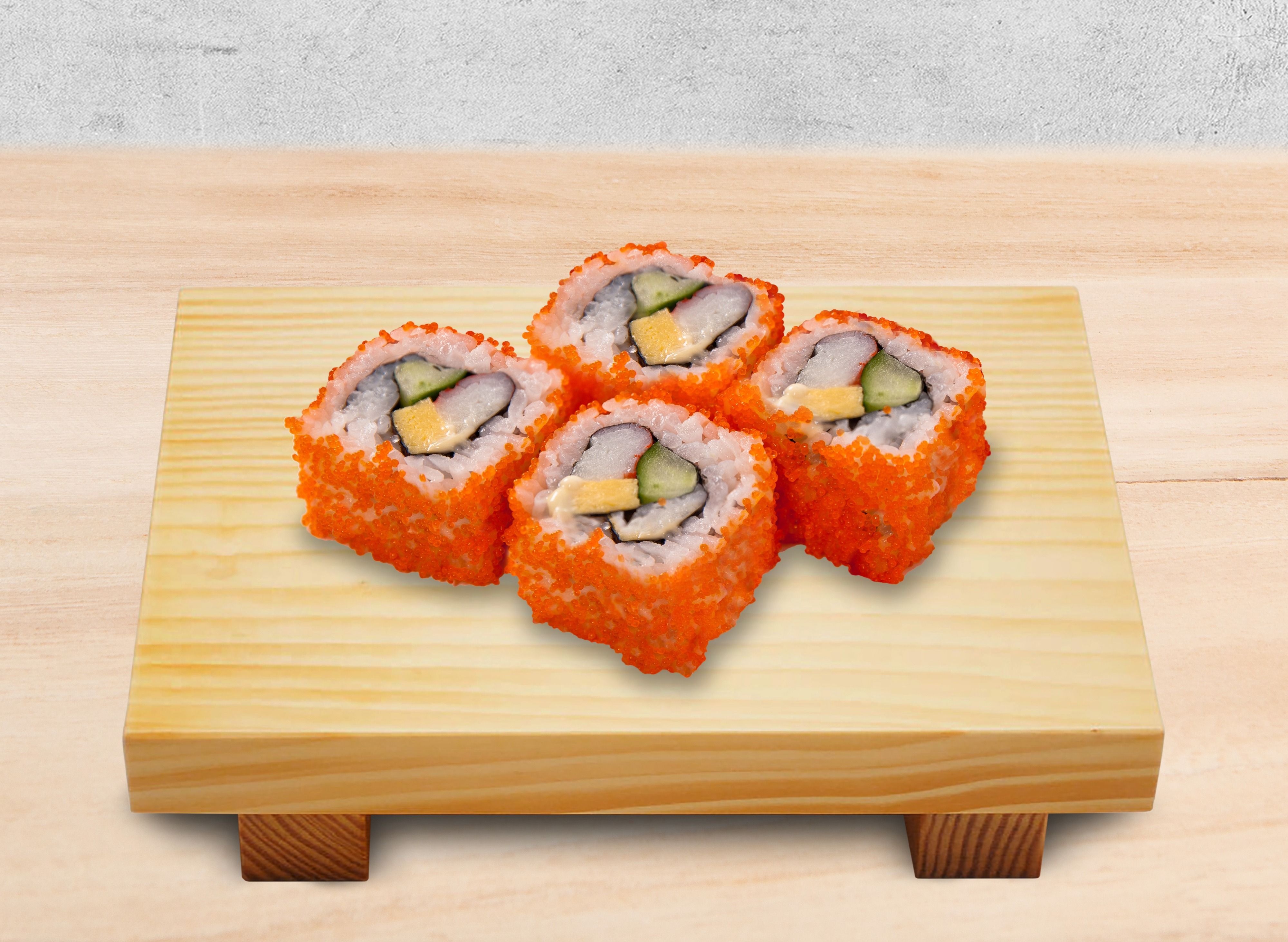 Set of 4 sushi isolated on white. Salmon - Sake, Eel - Unagi