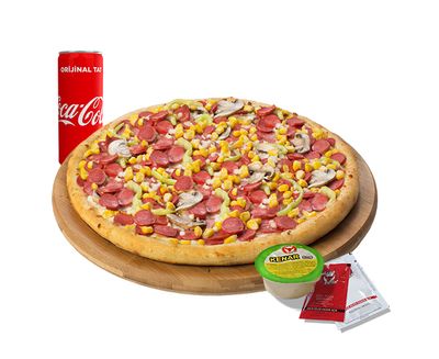Orta Boy Pizza + Kutu İçecek + Sos