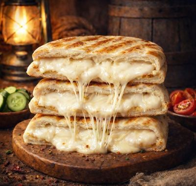 Bazlama Ekmek Arası Çift Kaşarlı Tost