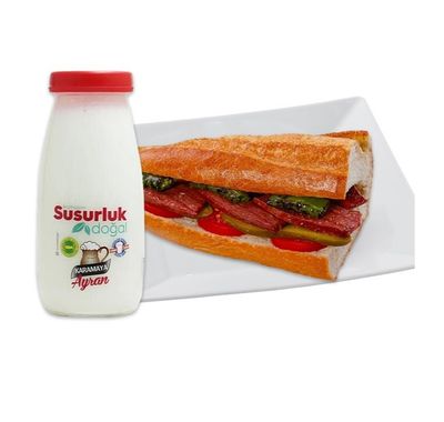 Ekmek Arası Sucuk + Ayran (200 gr.) Menü