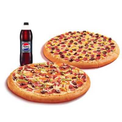 2 Adet Orta Boy Pizza + İçecek (1 L.)